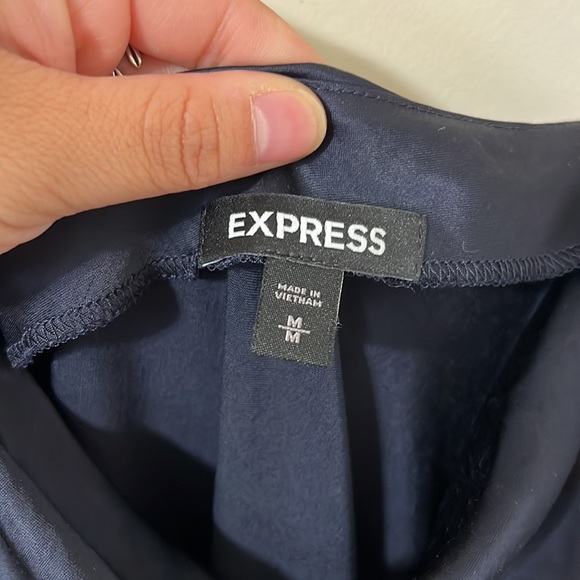 Express Navy Cowl Neck Spagetti Strap Side Slit Satin Midi Dress Size Medium - Picture 7 of 8